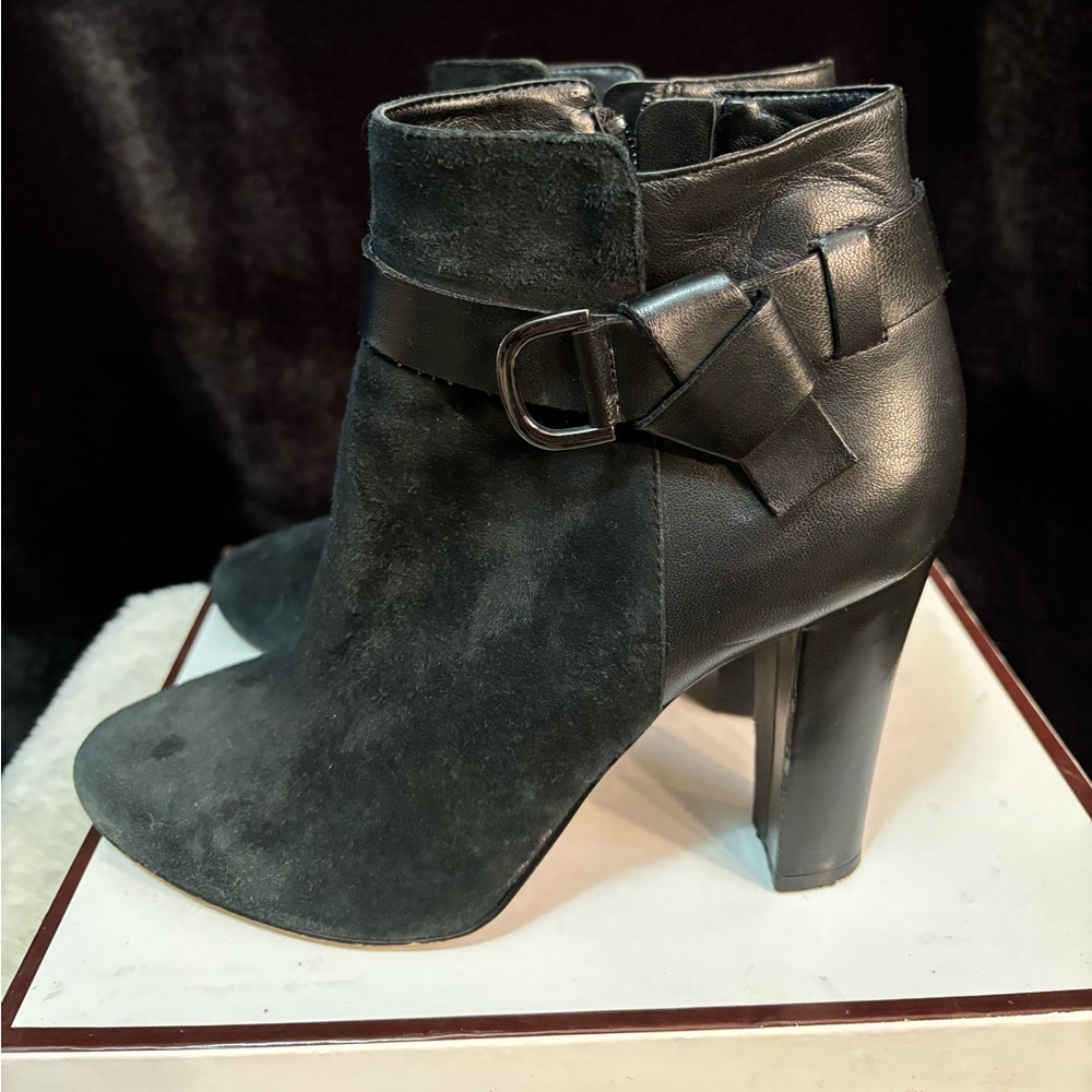 WHBM black leather and suede booties size 6
